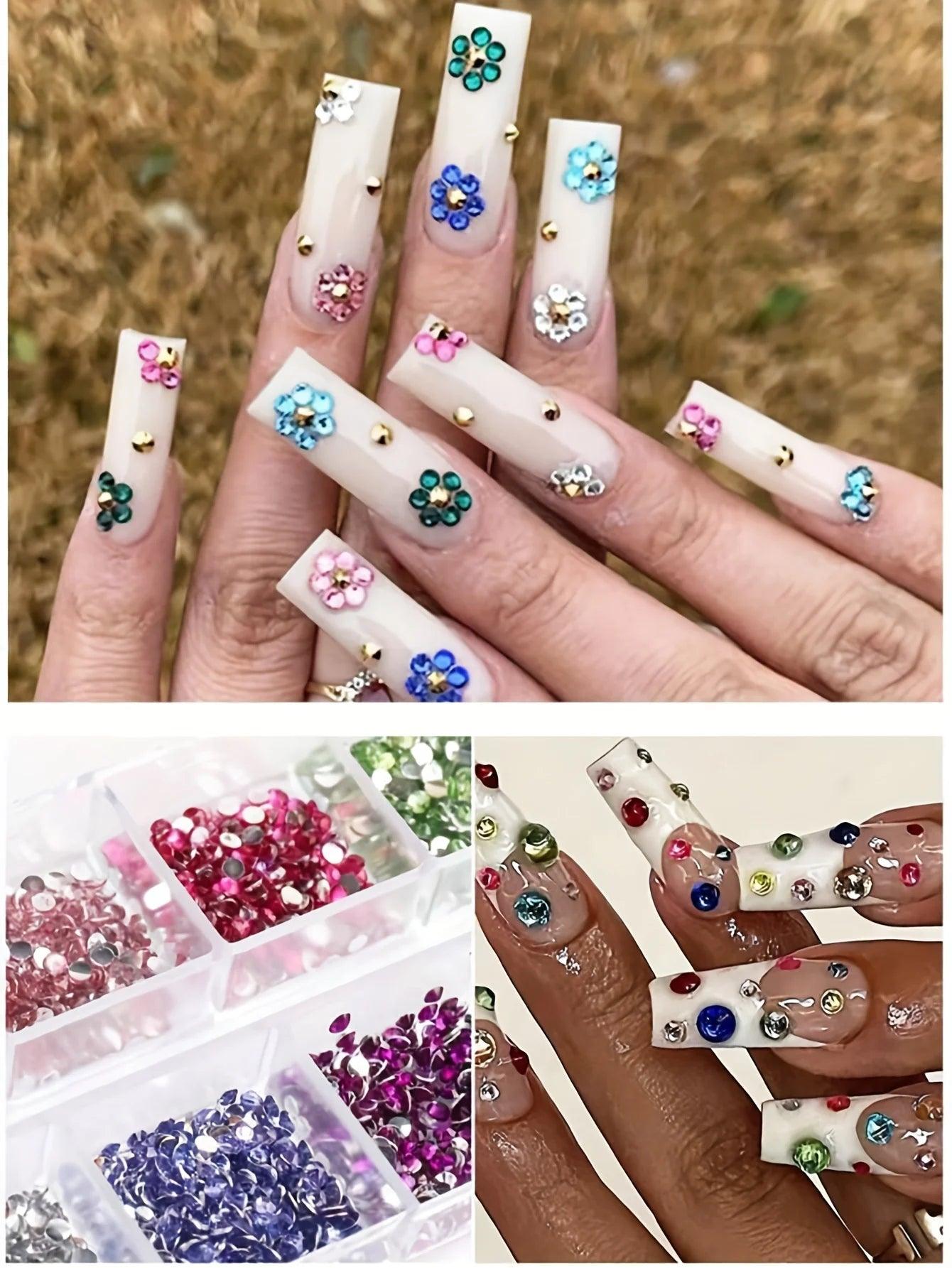 12 Grid Shimmering Crystal Nail Art Rhinestones - Flatback Gemstones for Versatile Decoration - Adorns Nails Shoes Makeup Bags