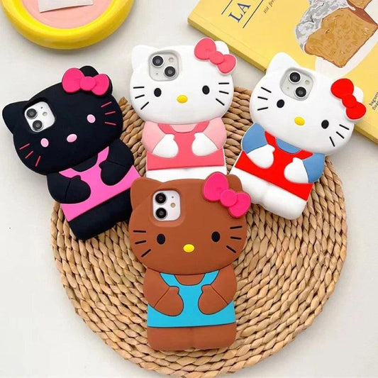 Sanrio Hello Kitty 3D Stereoscopic Phone Case For IPhone 15 14 13 12 11 Pro Max Mini XR XS 7 8 Plus Silicone Soft Back Cover Y2K