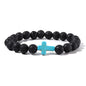 Men Natural Stone Bead Cross Bracelet Onyx Meditation Bracelet Women Yoga Jewelry Homme Pulser Lava Turquoise Beaded Bracelets