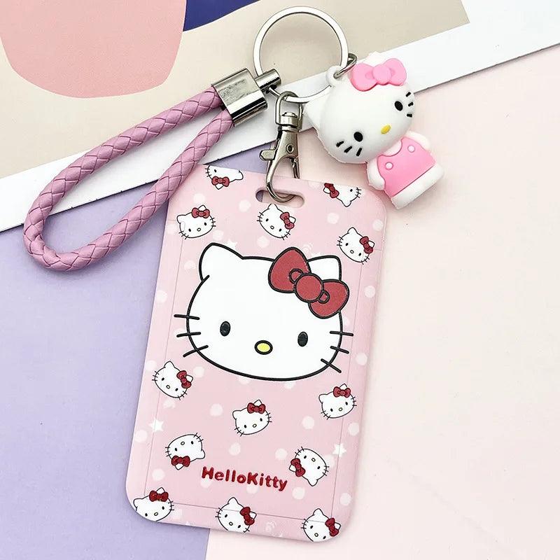 Kawaii Sanrio Hello Kitty Cinnamoroll Kuromi My Melody Anime Keychain Pendant KT Cat Card Holder Lanyard Card Holders For Girl