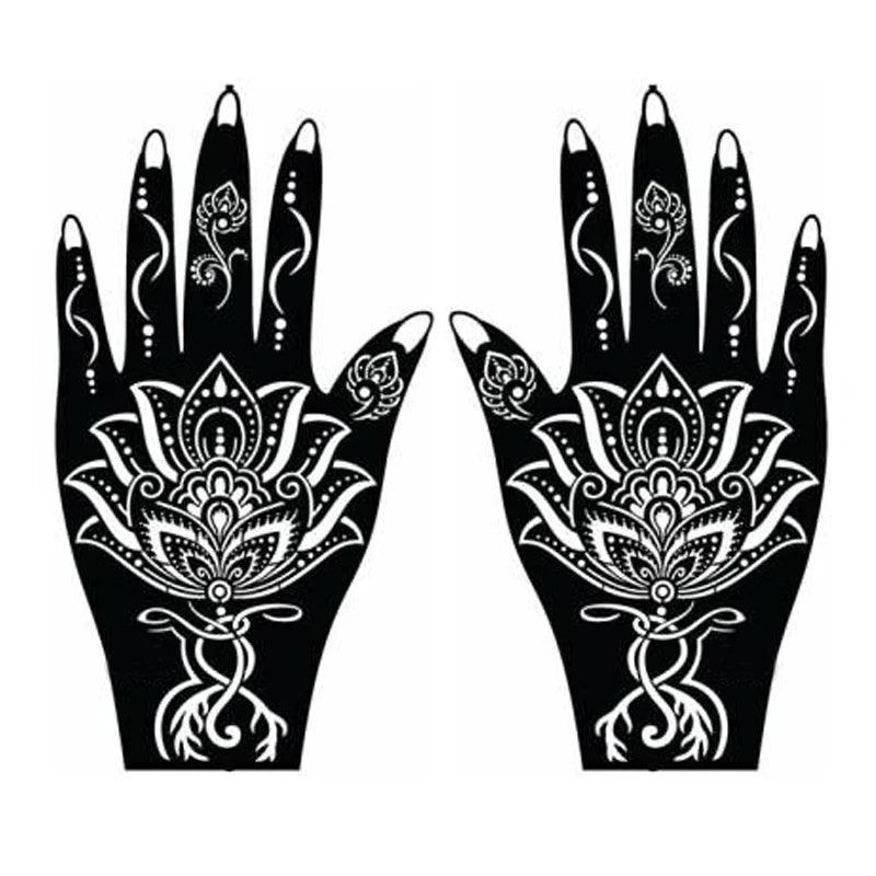 1 Pair Professional Henna Stencil Temporary Hand Tattoo Body Art Sticker Indian Glitter Airbrush Tattoo Templates for Wedding