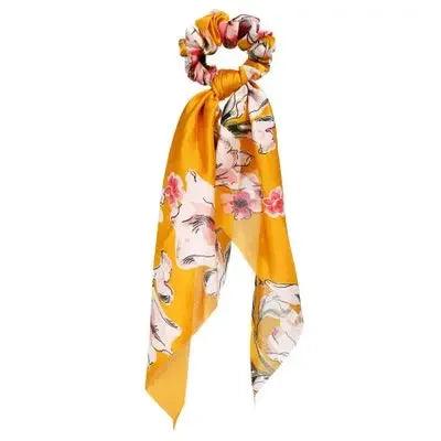 Floral Print Bow Satin Long Ribbon Ponytail Scarf Hair Tie Scrunchies Women Girls Elastic Hair Bands Hair Accessories