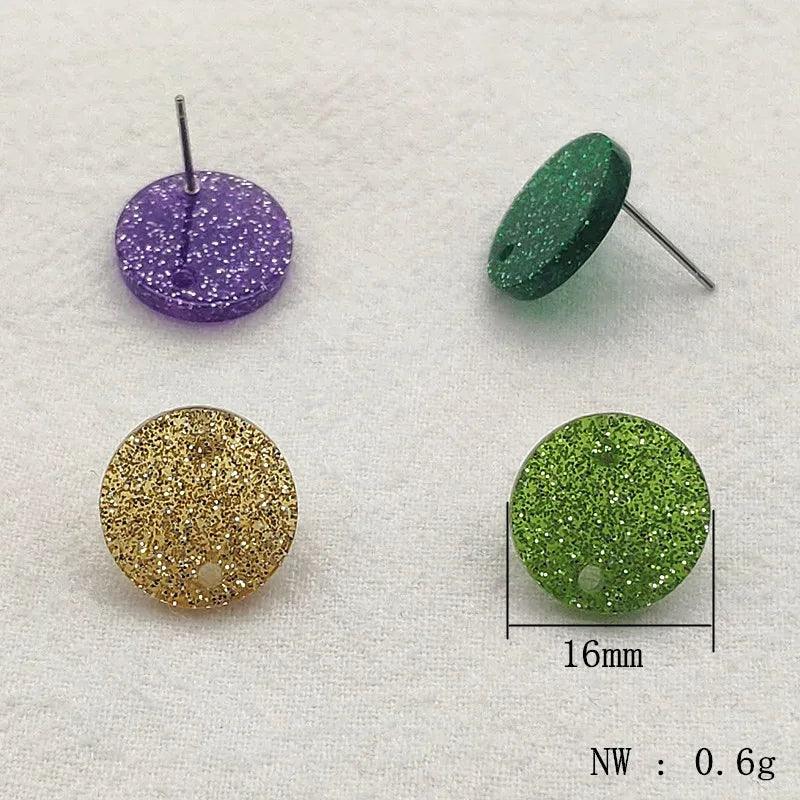 New Arrival! 14/16mm 100pcs/lot Acrylic Coin-Shape Glitter Color Earring Studs For Earrings Accessories/Parts Jewelry DIY Making