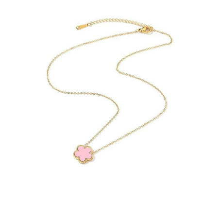 14K Gold Plated Stainless Steel Necklace Woman Five Leaf Petals Double Sided Necklaces for Women Pendant Flower Clover Jewelry