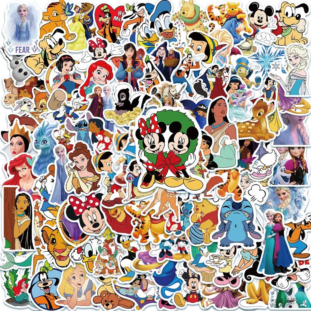 10/50/100pcs Disney Mix Cute Cartoon Micky Princess Stickers Graffiti Decal Laptop Luggage Skateboard Waterproof Sticker Kid Toy