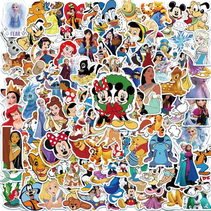 10/50/100pcs Disney Mix Cute Cartoon Micky Princess Stickers Graffiti Decal Laptop Luggage Skateboard Waterproof Sticker Kid Toy