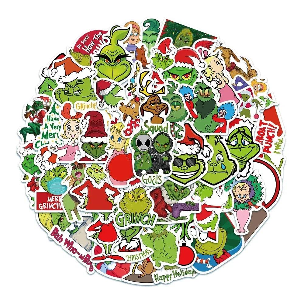 50pcs Green People Stickers Christmas Grinch Max Graffiti Decal Kids Toy Scrapbook Diary Phone Laptop Guitar Waterproof Stickers