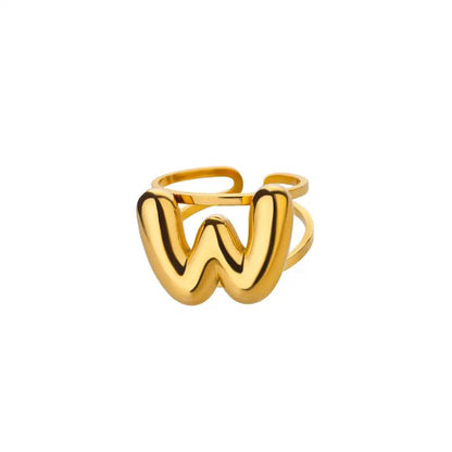 Gold Color A-Z Letter Alphabet Rings for Women Gothic Double Layer Thick Initial Letter Femme Ring Stainless Steel Jewelry Gift