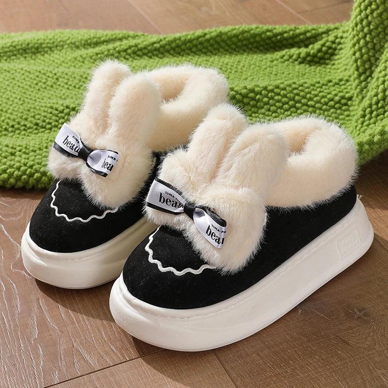 Snow Boots Winter New Women Warm Padded Cotton Shoes Indoor Thick Bottom Plush Rabbit Cotton Boots Leisure Soft Sole Ankle Boots