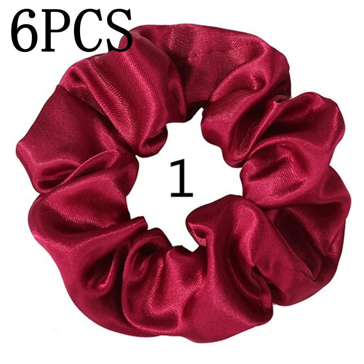 6pcs/lot Hair Scrunchies Bands Scrunchy Ties Ropes Ponytail Holder for Women or Girls Accessories Satin Headwear Solid Color Set