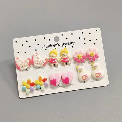 Rainbow Unicorn Butterfly Non Piercing Clip on Earring for Kids Girls Children Christmas Gift 6PRS/SET