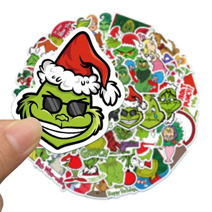 50pcs Green People Stickers Christmas Grinch Max Graffiti Decal Kids Toy Scrapbook Diary Phone Laptop Guitar Waterproof Stickers