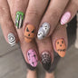 24pcs New Halloween False Nails with Clown Witch Pattern Design Fake Nail Tips Halloween Gifts MId-length Coffin Press on Nails