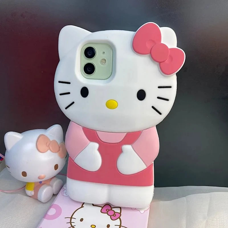 Sanrio Hello Kitty 3D Stereoscopic Phone Case For IPhone 15 14 13 12 11 Pro Max Mini XR XS 7 8 Plus Silicone Soft Back Cover Y2K