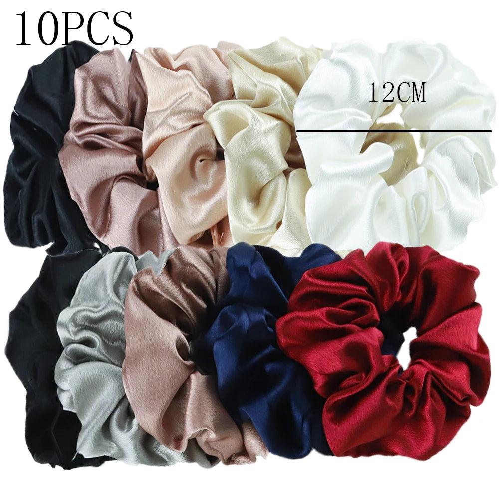 10/5pcs/lot Accessoires Women Girls Silky Satin Hair Scrunchies Solid Elastic Elegant Rubber Band Headwear Holder Scrunchy Black