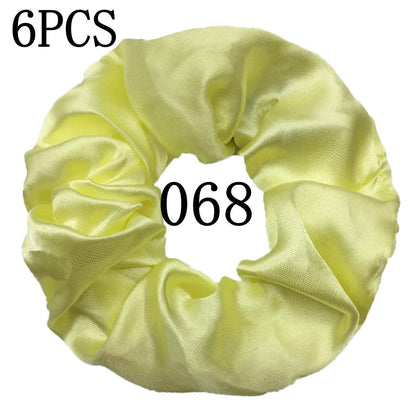 6pcs/lot Hair Scrunchies Bands Scrunchy Ties Ropes Ponytail Holder for Women or Girls Accessories Satin Headwear Solid 100 Color