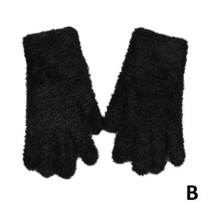 Fashion Winter Simulation Mink Velvet Five Finger Gloves Plush Warm Cold-proof Gloves Women Outdoors Cycling Mittens