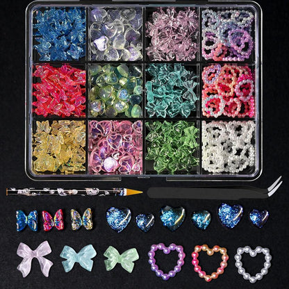 Nail Decoration Set with 1 Boxes 240Pcs Nail Art 3D Rhinestones Big Mix Sizes 3D Crystal Diamonds Metal Charms Gems Stones ,M(1)