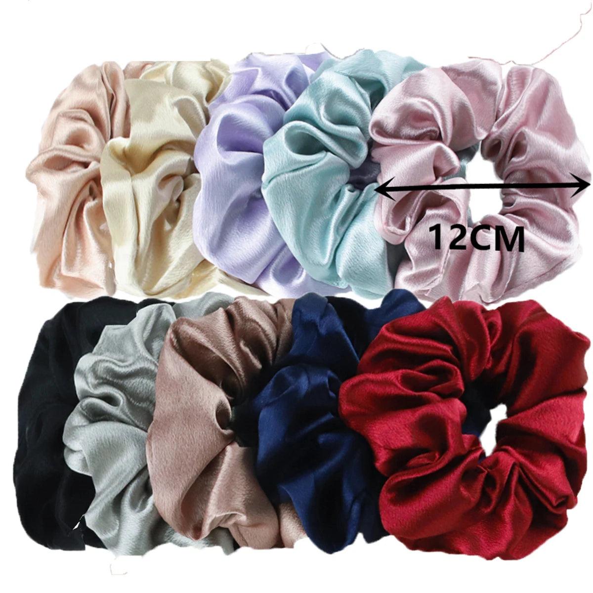 10/5pcs/lot Accessoires Women Girls Silky Satin Hair Scrunchies Solid Elastic Elegant Rubber Band Headwear Holder Scrunchy Black