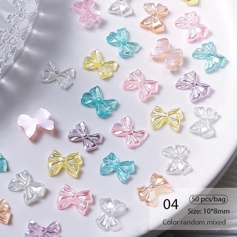 1Bag Mix Colorful Jelly Clear Ribbon Bowknot Nail Charms Heart Pearls Flower Flat-back Gems Parts Nail Art Manicure Decorations