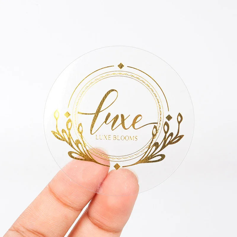 100pcs/Lot Personalized Custom Logo Stickers Clear Transparent Gold Foil Silver Business Logo Stickers Wedding Stickers