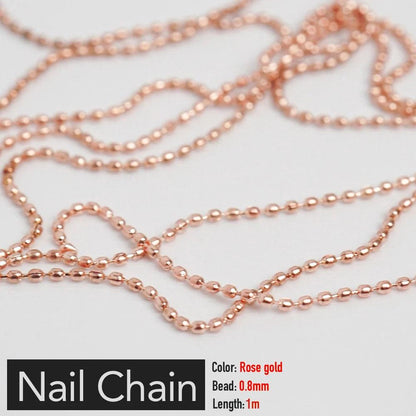 Nail Chain Rose Gold Silver Pixie Stone Beads Decorations Metal Steel Press on Nails Charms Art Jewelry Accessories Manicure