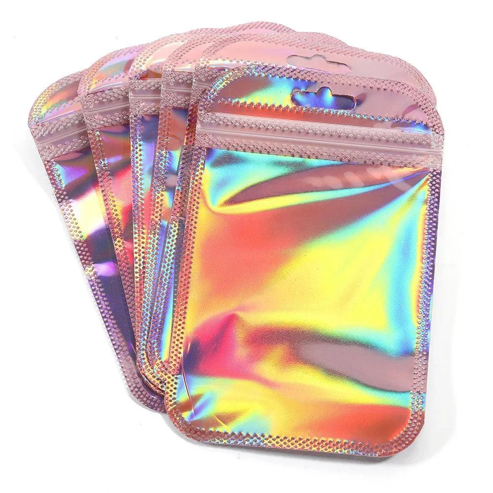 50pcs 100pcs Pink Laser Ziplock Bags Reusable Plastic Transparent Bags for Jewelry Packaging Cosmetic Retail Display Bags