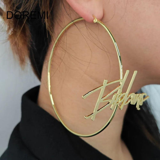 DOREMI Custom Name Earring With Stainless Steel Letter Round Dropshipping Name Custom Name Earrings Female Anti-allergy Jewelry