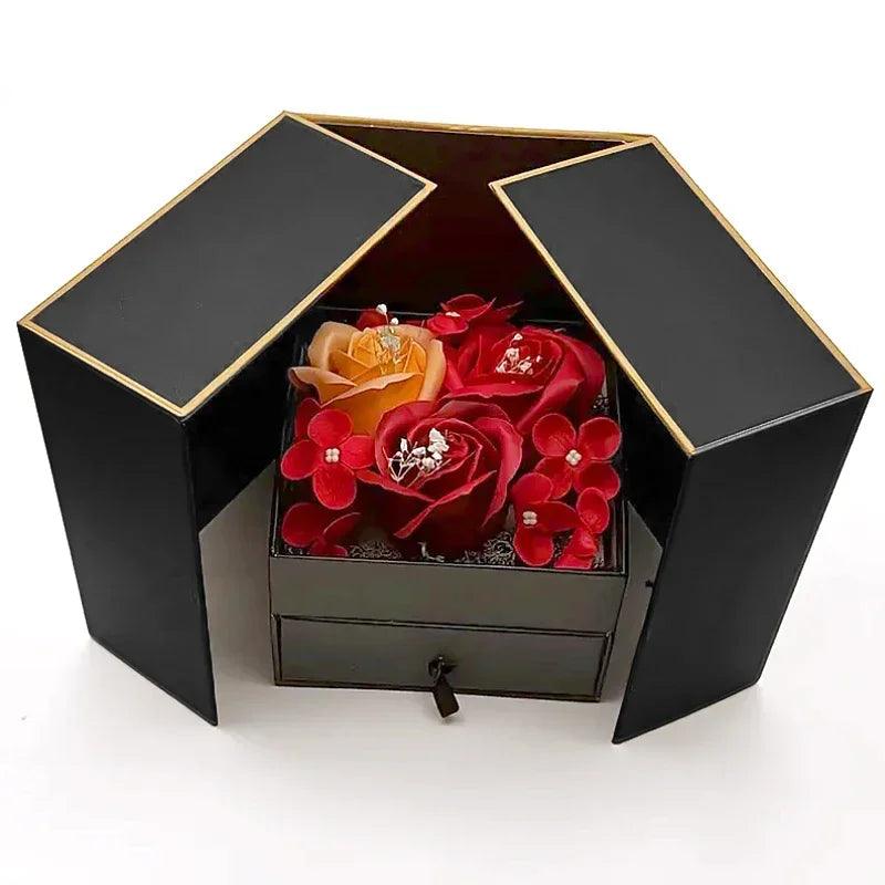 Eternal Soap Rose Flower Gift Box with Drawer Design Necklace Jewelry Packaging Double Door Boxes Wedding Valentine's Day Decor