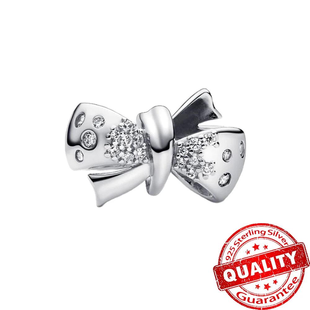 Sparkling Sterling Silver Lucky Crossover Star Heart Charm Fit Original Bracelets & Necklaces 925 Silver Bow Charm Jewelry DIY