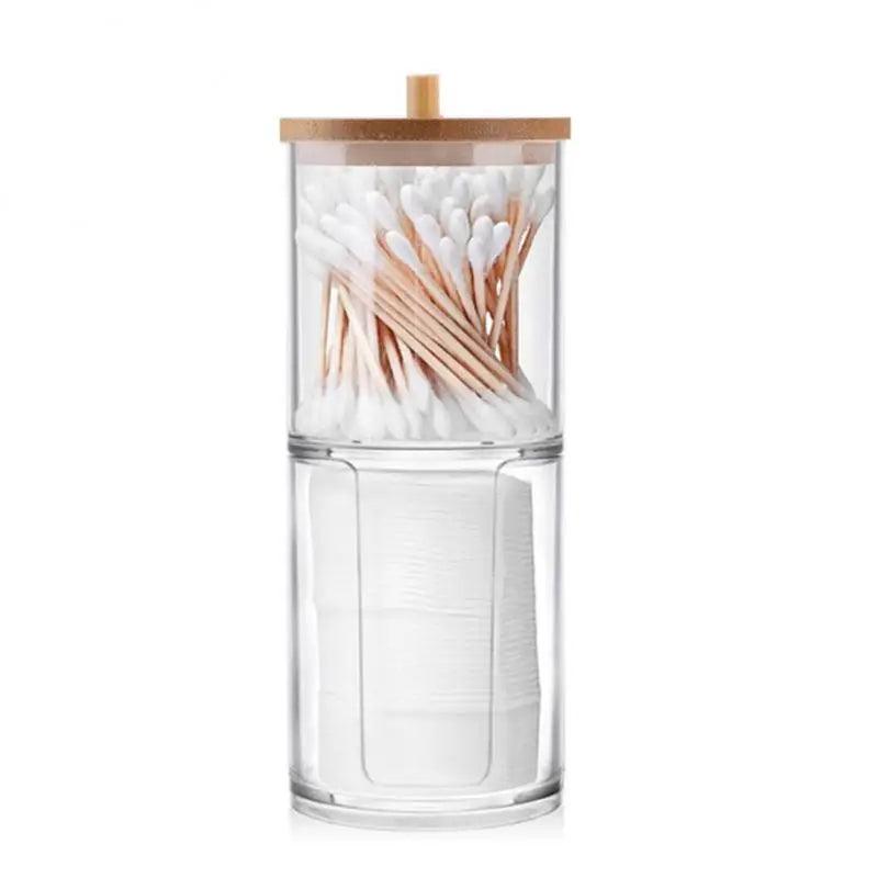 Makeup Cotton Pad Organizer Storage With Wood Lid Box For Cotton Swabs Rod Cosmetics Jewelry Bathroom Container Jar