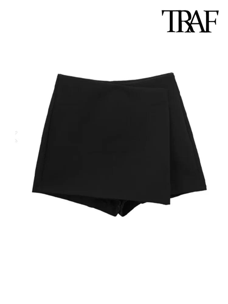 TRAF Women Fashion Pareo Style Asymmetric Shorts Skirts Vintage High Waist Side Zipper Female Skort Mujer