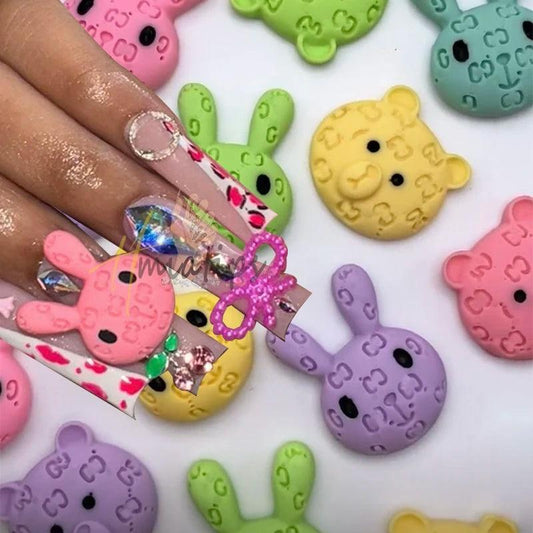 10PCS Cute Dopamine Wearing Resin Cartoon Rabbit Handmade Bear Kawaii Accessories Manicure Tool Acrylic Press On Nails - HighGloss Shop