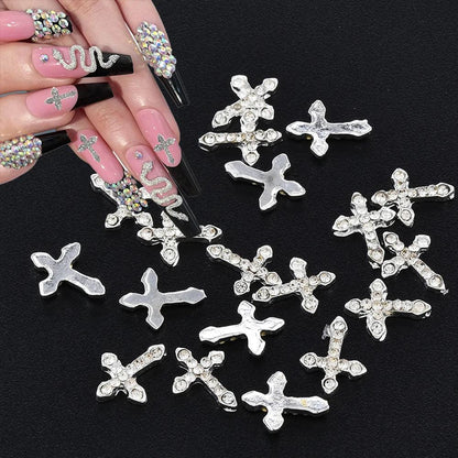 10/20Pcs Classic Full Glitter Rhinestones 3D Cross Nail Charms Luxury Alloy Nail Art Jewelry Manicure Accessories Nail Parts #JE