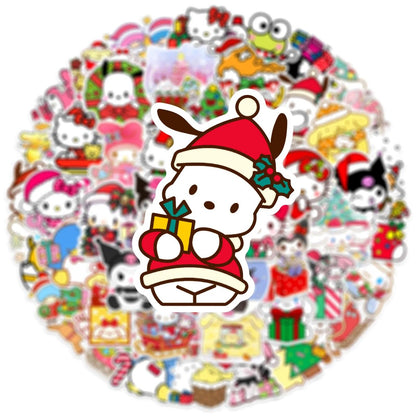 50PCS Hello Kitty Christmas Stickers, Sanrio Stickers, Kuromi Cute Cartoon Characters, Waterproof Graffiti Stickers