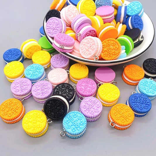 10pcs Macarons Chocolate Sandwich Cookies Resin Charms Simulation Biscuits Food Pendant For Earring Keychain Diy Jewelry Make