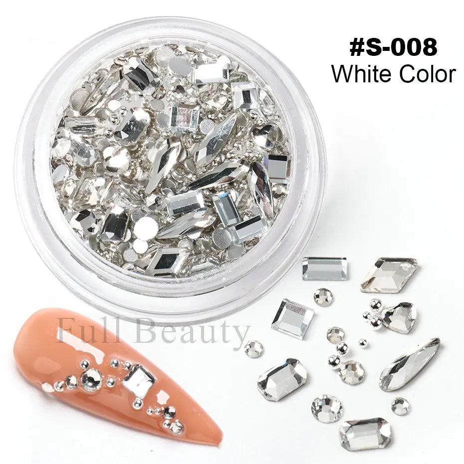 Crystal White Nail Rhinestones Glitter Wedding Bride Design Flatback Gems Charms Beads 3D Nail Art Decoration DIY Parts LAS-008