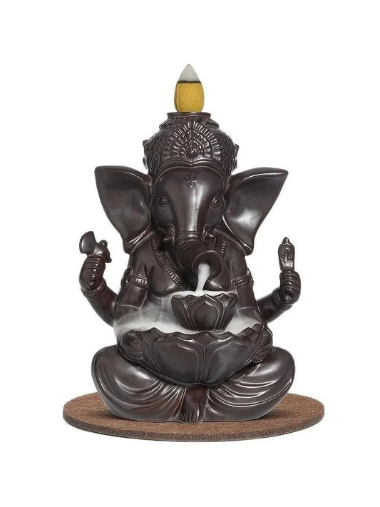 1pc Ganesha Waterfall Incense Burner, Ceramic Backflow Censer Incense Holder, Yoga Aromatherapy Elephant Ornament Home Decor - HighGloss Shop