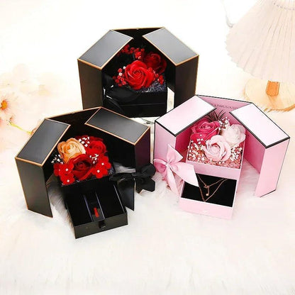 Eternal Soap Rose Flower Gift Box with Drawer Design Necklace Jewelry Packaging Double Door Boxes Wedding Valentine's Day Decor