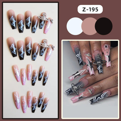 y2k Nails Five-pointed Star Pattern False Nails Halloween Style Long Coffin Ballet Press on Nails For Girl Full Cover Wearable