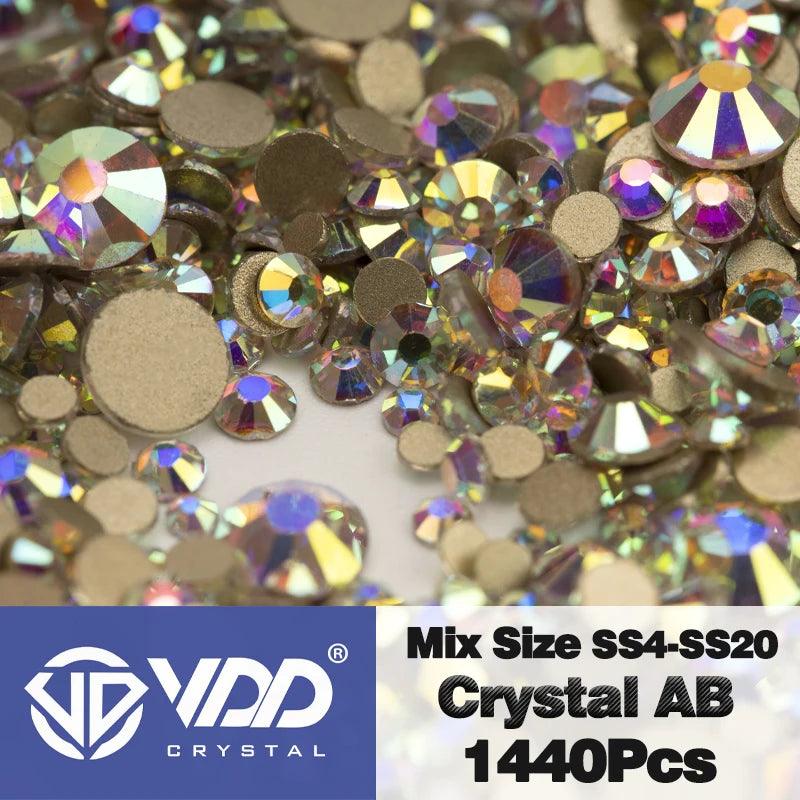 VDD 1440Pcs SS4-SS20 Mix Size Clear Crystal Non HotFix Gold Flatback Rhinestones Glitter Stones Nail Art DIY Crafts Decorations