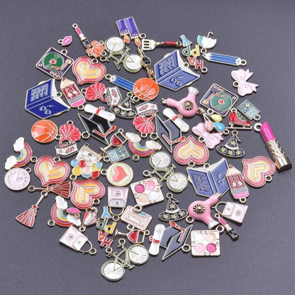 New Kawaii 10PCS/Lot Bulk Random Mix 4 Color Dripping Oil Alloy Pendant Enamel Charms For Jewelry Women DIY Handmade Accessories