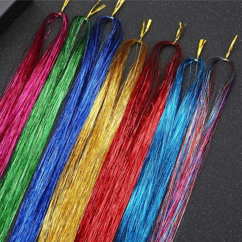 93cm Colorful Bling Hair Extension Accessories Laser Gold Shiny Metallic Wire Hair Extensions DIY Retro Hip-hop Hair Braid Tool