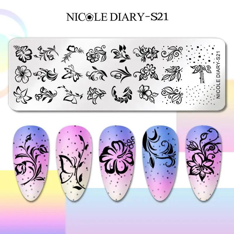 NICOLE DIARY Heart Spider Web Nail Stamping Plates Halloween Heart Line Printing Stencil Nail Arts Tool Nails Decorations Design