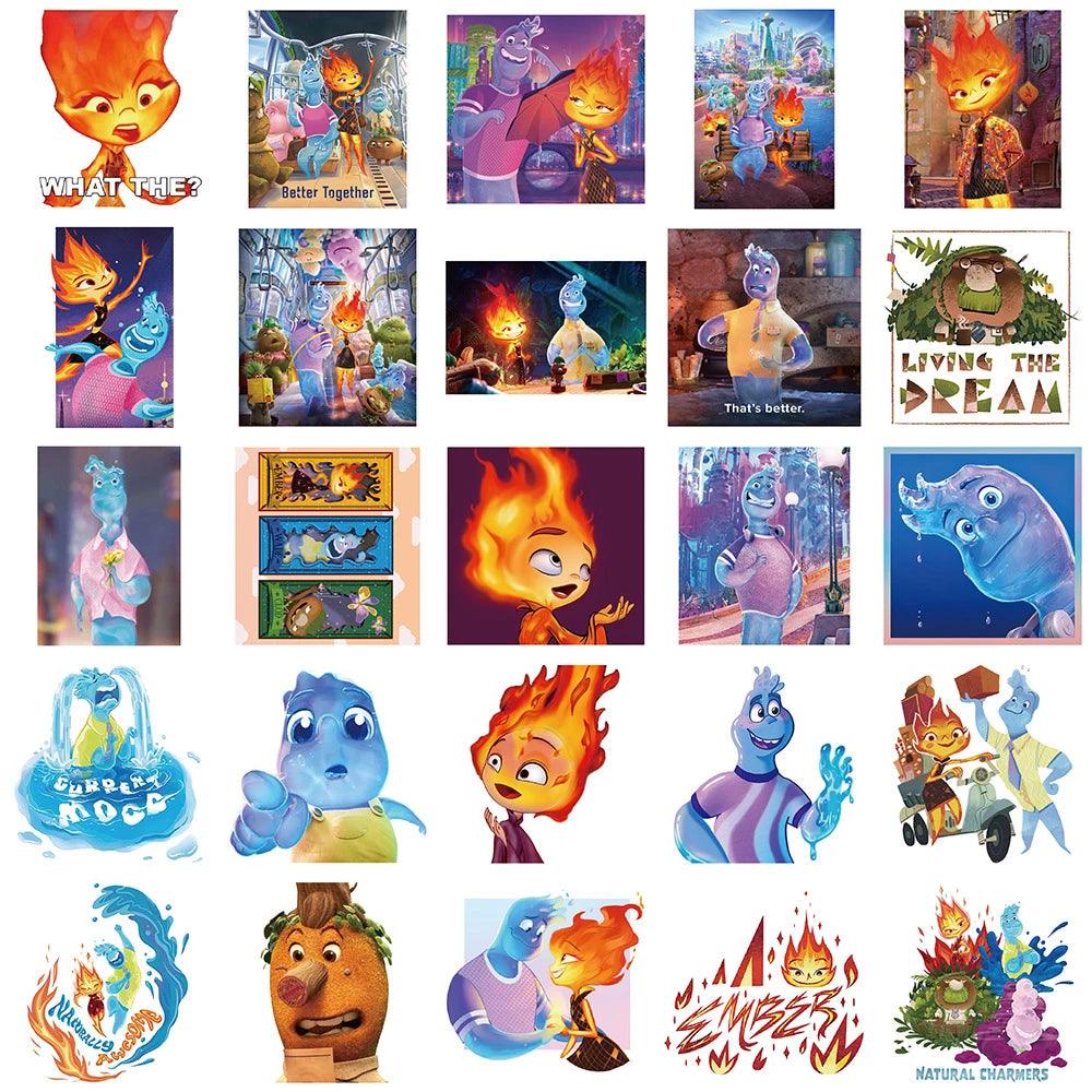 10/30/50pcs Disney Movie Elemental Cartoon Anime Stickers Decals Laptop Car Suitcase Motorcycle Wall Decoration Sticker Kids Toy