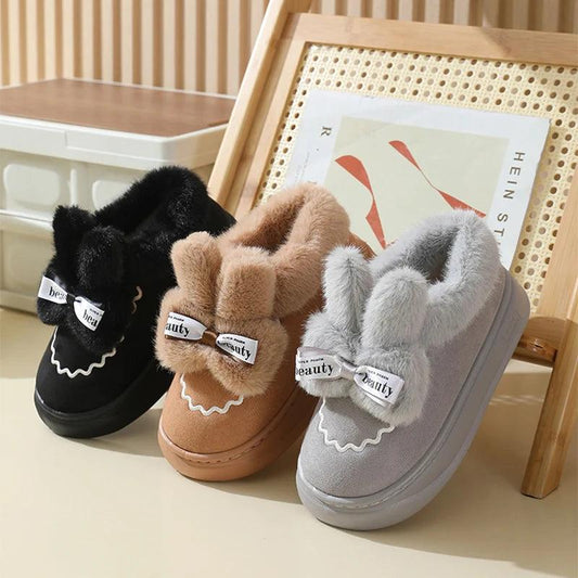 Snow Boots Winter New Women Warm Padded Cotton Shoes Indoor Thick Bottom Plush Rabbit Cotton Boots Leisure Soft Sole Ankle Boots