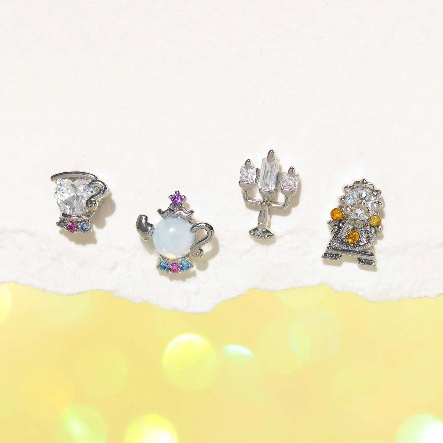 4pcs/set Small Cartoon Sweet Princess Stud Earrings Gold Color Women Girls Cubic Zircon Gift Jewelry