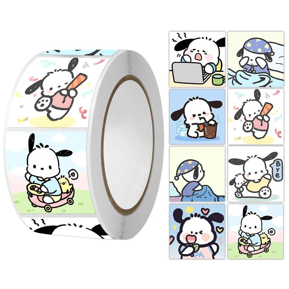 500Pcs/Roll Sanrio Stickers Kawaii Hello Kitty Melody Kuromi Cinnamoroll Luggage Graffiti Decals Kid Toy Decoration Sticker Gift