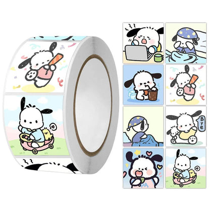 500Pcs/Roll Sanrio Stickers Kawaii Hello Kitty Melody Kuromi Cinnamoroll Luggage Graffiti Decals Kid Toy Decoration Sticker Gift