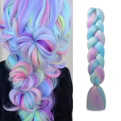 24Inch Synthetic Long Braid Hair Extension Jumbo Hair Ombre Multiple Rainbow Color Mixing Crochet Hair for Women